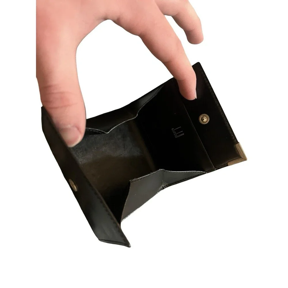 Dunhill Compact card/coin Black Leather Case Silver Hardware Mens/Women's Unisex